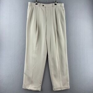 Vintage Polo‎ Ralph Lauren Pants Mens Fits 35x31 Cream Rayon Blend Pleated Baggy